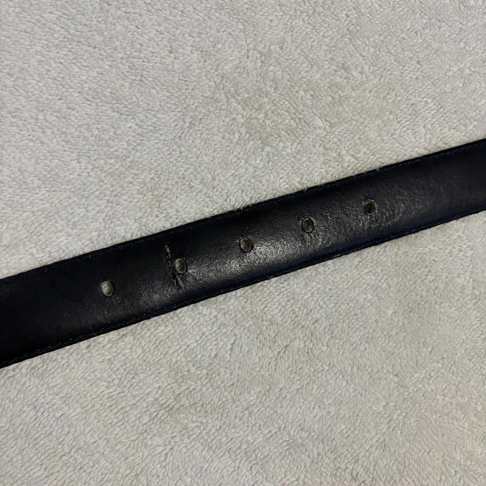 Vintage Christian Dior Blue Leather Belt with Gold-Tone Buckle M